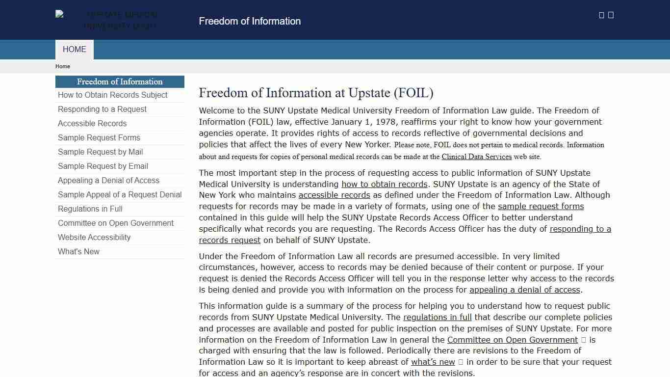 Freedom of Information SUNY Upstate