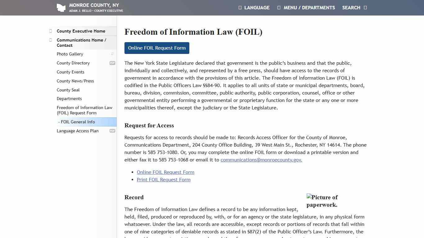 Monroe County, NY - Freedom of Information Law (FOIL)