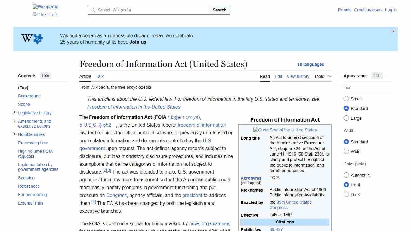 Freedom of Information Act (United States) - Wikipedia